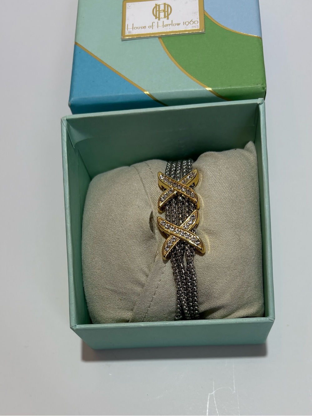 House of Harlow 1960 Gold & Gunmetal Cross-Detail Multi-Chain Bracelet